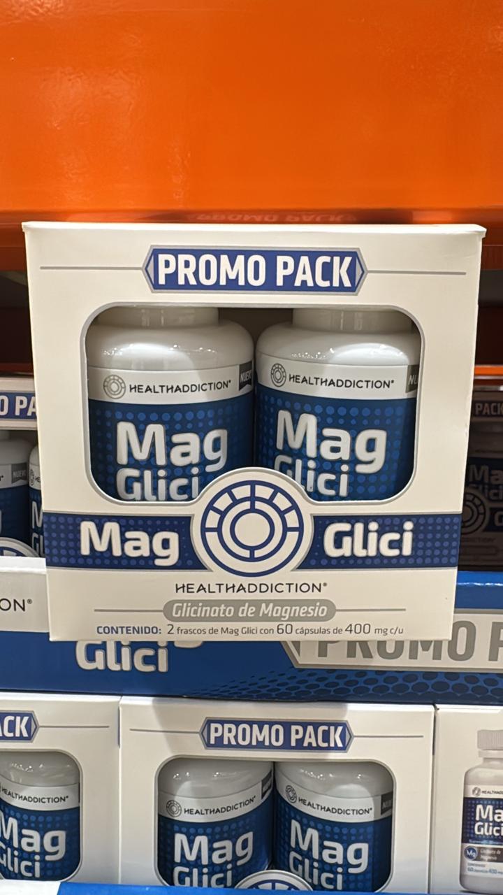Glicinato de magnesio Mag Glici HealthAddiction, promo pack 2 frascos 60 caps 400 mg
