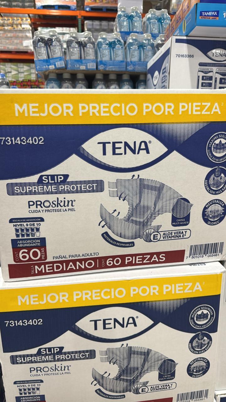 Panal para adulto Tena Slip Supreme Protect ProSkin, talla mediano 60 pzas